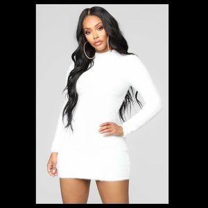 Fashion Nova Fuzzy White Long Sleeve Mini Dress